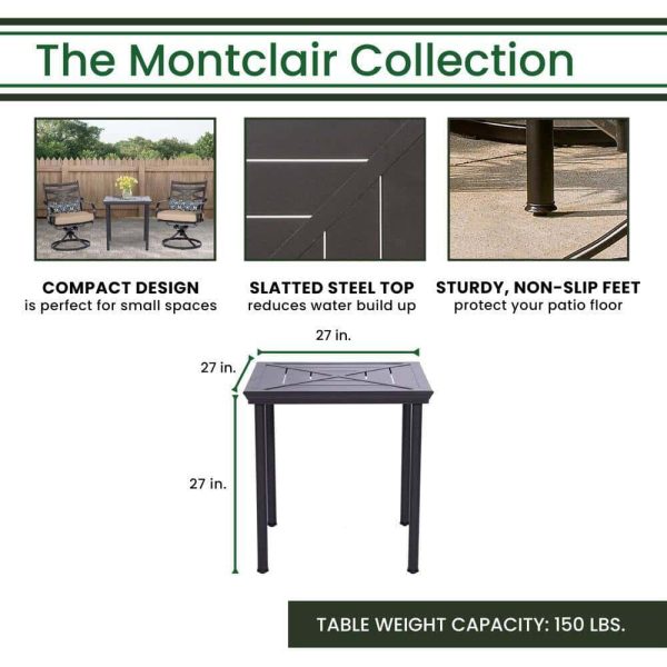 Hanover  Montclair 3-Piece Steel Outdoor Bistro Set with Tan Cushions, 2 Swivel Rockers and 27 in. Table - Image 4