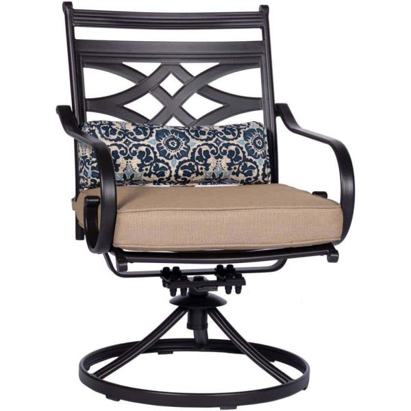 Hanover  Montclair 3-Piece Steel Outdoor Bistro Set with Tan Cushions, 2 Swivel Rockers and 27 in. Table - Image 7