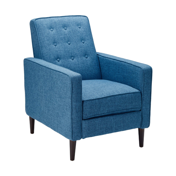 Home Mervynn Mid-Century Modern Button Tufted Fabric Recliner, Muted Blue