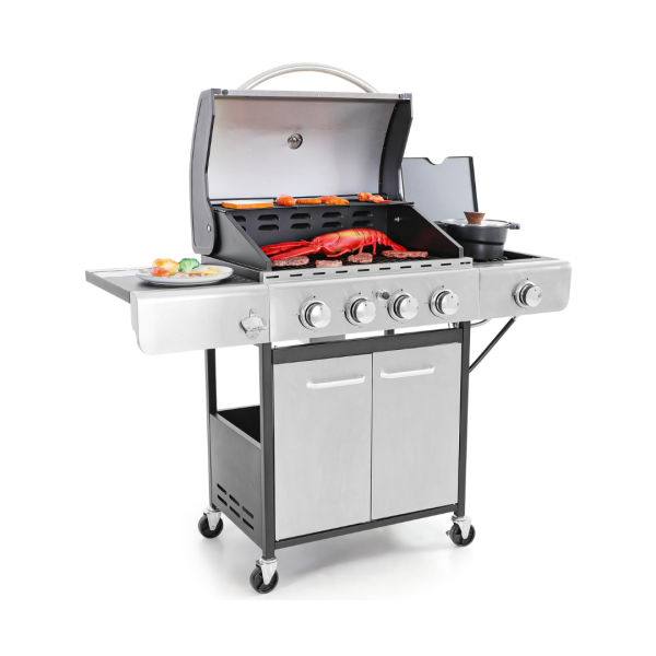 Captiva Designs 4-Burner Propane Gas BBQ Grill with Side Burner   Porcelain-Enameled Cast Iron Grates