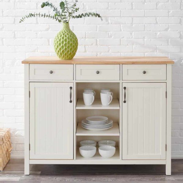 StyleWell  Bainport Ivory Wooden Kitchen Island with Natural Butcher Block Top and Storage (48  W) - Image 6