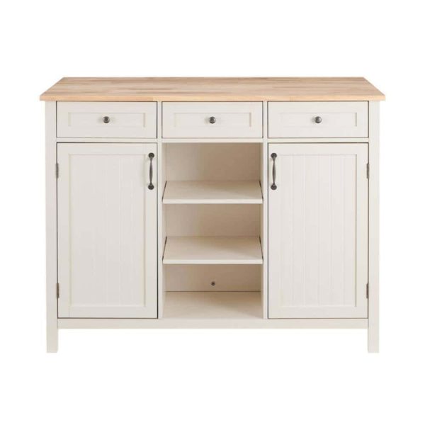 StyleWell  Bainport Ivory Wooden Kitchen Island with Natural Butcher Block Top and Storage (48  W) - Image 5