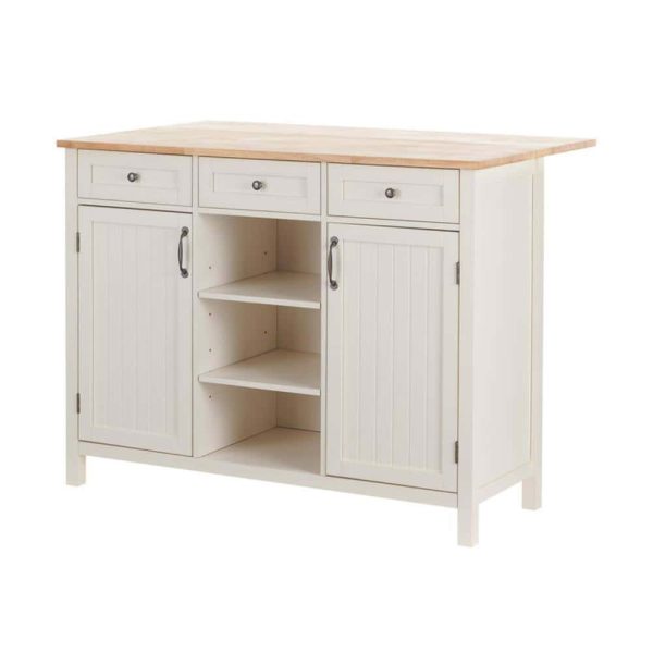 StyleWell  Bainport Ivory Wooden Kitchen Island with Natural Butcher Block Top and Storage (48  W)