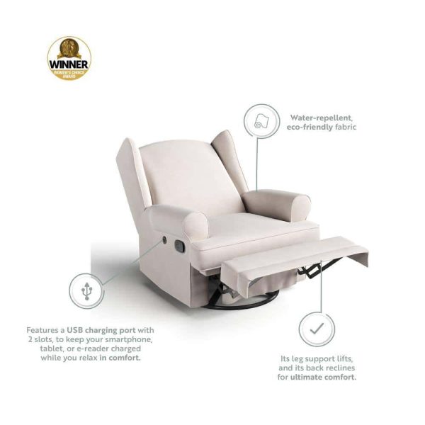 Serenity Ivory Wingback Upholstered Recline Glider - Image 4