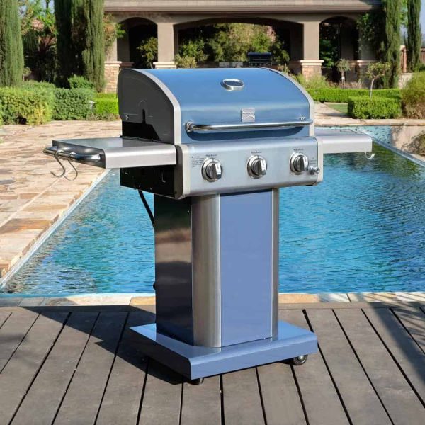 PG-4030400LD-AZ 3-Burner Propane Gas Pedestal Grill with Foldable Side Shelves-Azure - Image 12