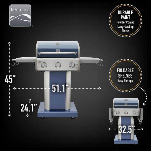 PG-4030400LD-AZ 3-Burner Propane Gas Pedestal Grill with Foldable Side Shelves-Azure - Image 6