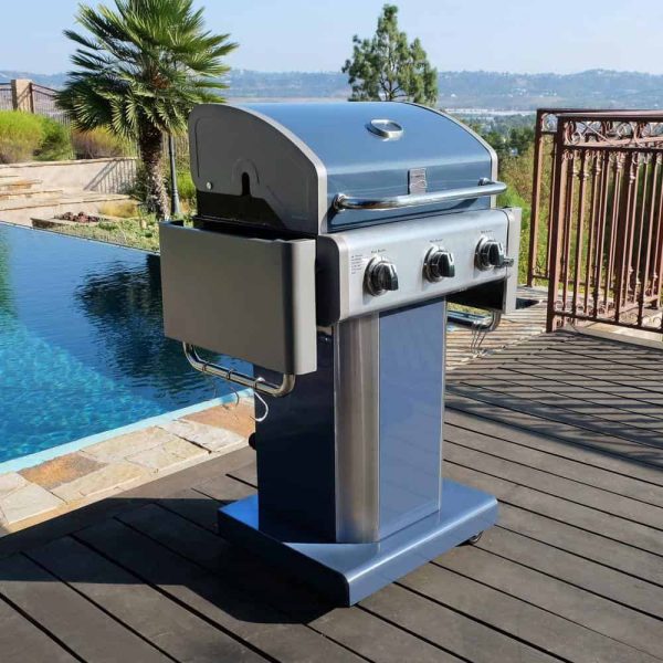 PG-4030400LD-AZ 3-Burner Propane Gas Pedestal Grill with Foldable Side Shelves-Azure - Image 3