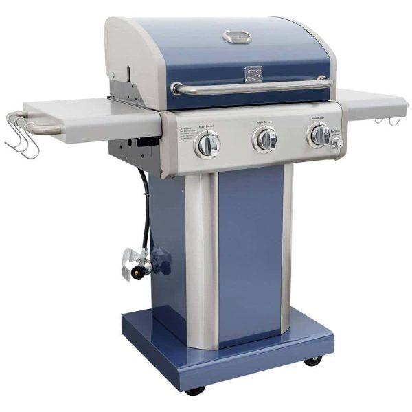 PG-4030400LD-AZ 3-Burner Propane Gas Pedestal Grill with Foldable Side Shelves-Azure - Image 5