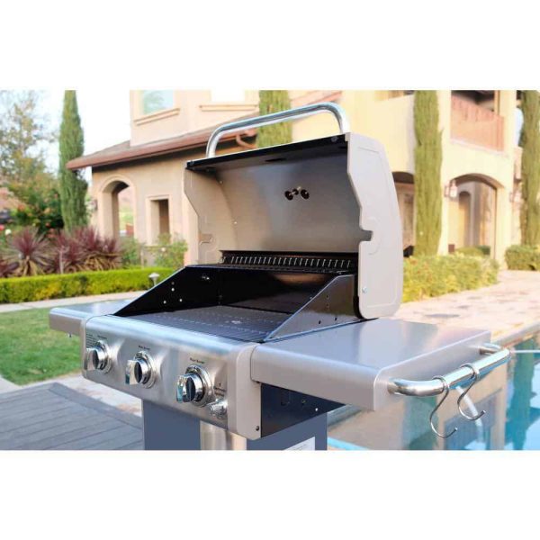 PG-4030400LD-AZ 3-Burner Propane Gas Pedestal Grill with Foldable Side Shelves-Azure - Image 2