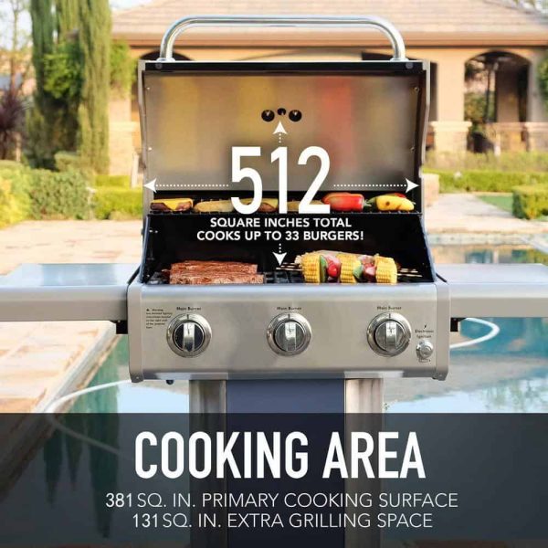 PG-4030400LD-AZ 3-Burner Propane Gas Pedestal Grill with Foldable Side Shelves-Azure - Image 9