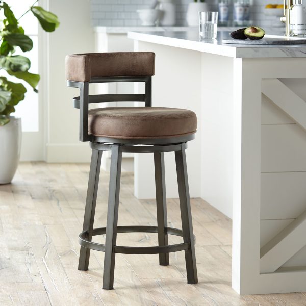 Madrid 26 1/2  Bandero Tobacco Fabric Swivel Counter Stool