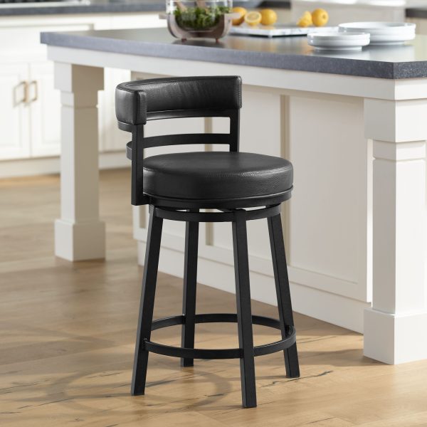 Madrid 26 1/2  Ford Black Faux Leather Swivel Counter Stool