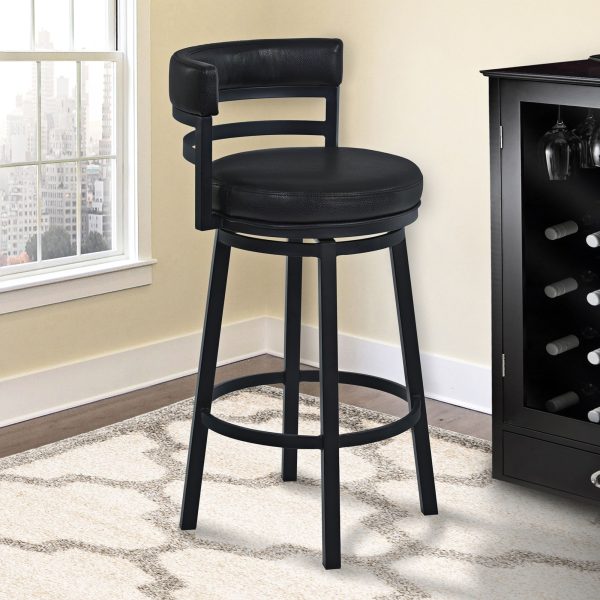 Madrid 26 1/2  Ford Black Faux Leather Swivel Counter Stool - Image 3