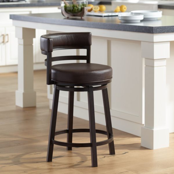 Madrid 26 1/2  Ford Brown Faux Leather Swivel Counter Stool