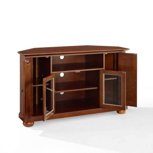 Crosley Alexandria 48 in. Mahogany Wood Corner TV Stand Fits TVs Up to 52 in. with Storage Doors - Image 5