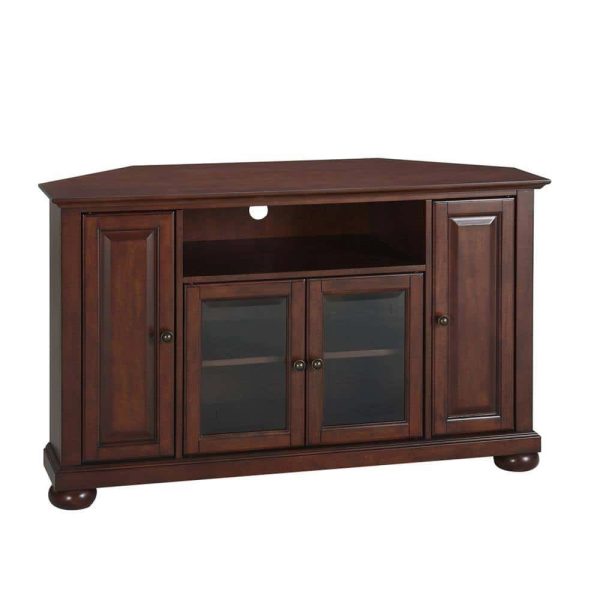 Crosley Alexandria 48 in. Mahogany Wood Corner TV Stand Fits TVs Up to 52 in. with Storage Doors