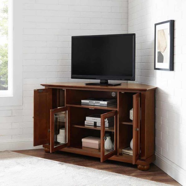 Crosley Alexandria 48 in. Mahogany Wood Corner TV Stand Fits TVs Up to 52 in. with Storage Doors - Image 3