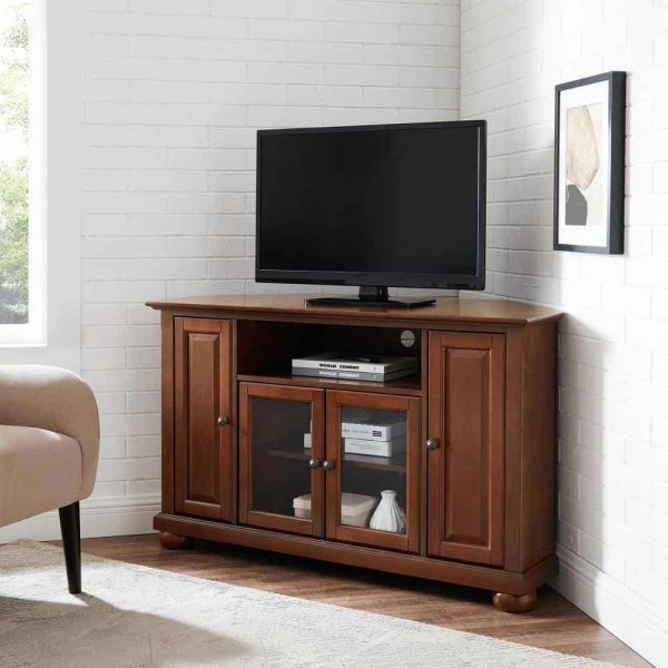 Crosley Alexandria 48 in. Mahogany Wood Corner TV Stand Fits TVs Up to 52 in. with Storage Doors - Image 2
