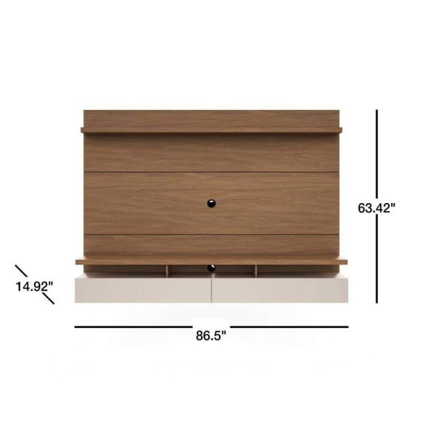 Manhattan Comfort City 87 in. Off-White and Maple Cream Composite Floating Entertainment Center Fits TVs Up to 80 in. with Wall Panel - Image 3