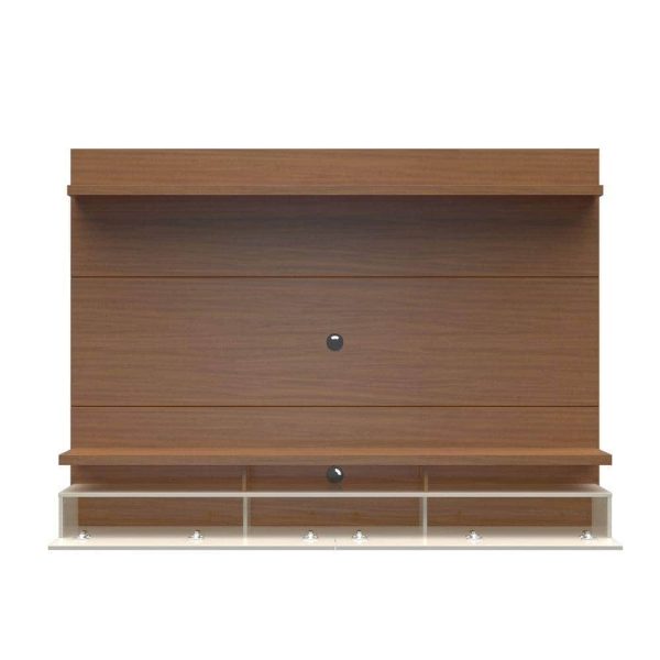 Manhattan Comfort City 87 in. Off-White and Maple Cream Composite Floating Entertainment Center Fits TVs Up to 80 in. with Wall Panel - Image 4