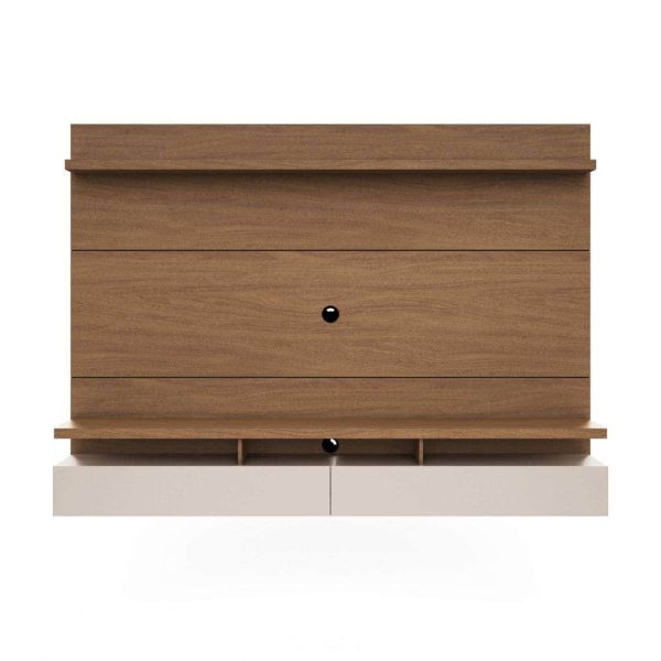 Manhattan Comfort City 87 in. Off-White and Maple Cream Composite Floating Entertainment Center Fits TVs Up to 80 in. with Wall Panel - Image 5