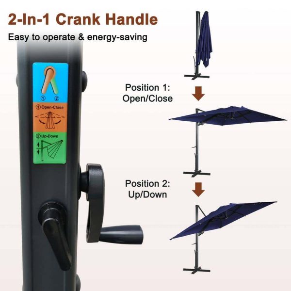 Mondawe High-Quality 10 ft. x 13 ft. Aluminum Rectangular Cantilever Outdoor Patio Umbrella 360-Degree Rotation in Blue w/Base - Image 6