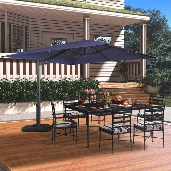 Mondawe High-Quality 10 ft. x 13 ft. Aluminum Rectangular Cantilever Outdoor Patio Umbrella 360-Degree Rotation in Blue w/Base - Image 11