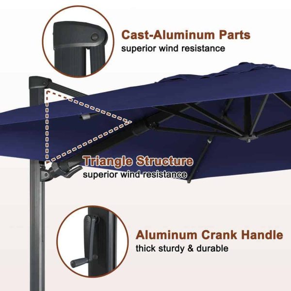 Mondawe High-Quality 10 ft. x 13 ft. Aluminum Rectangular Cantilever Outdoor Patio Umbrella 360-Degree Rotation in Blue w/Base - Image 12