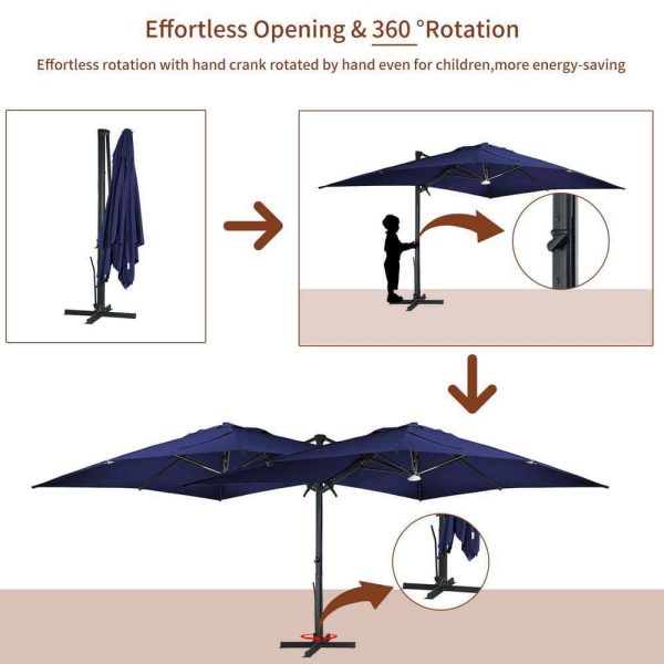 Mondawe High-Quality 10 ft. x 13 ft. Aluminum Rectangular Cantilever Outdoor Patio Umbrella 360-Degree Rotation in Blue w/Base - Image 9