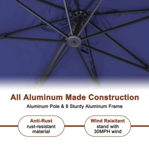 Mondawe High-Quality 10 ft. x 13 ft. Aluminum Rectangular Cantilever Outdoor Patio Umbrella 360-Degree Rotation in Blue w/Base - Image 8