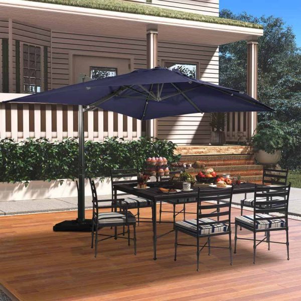 Mondawe High-Quality 10 ft. x 13 ft. Aluminum Rectangular Cantilever Outdoor Patio Umbrella 360-Degree Rotation in Blue w/Base - Image 7