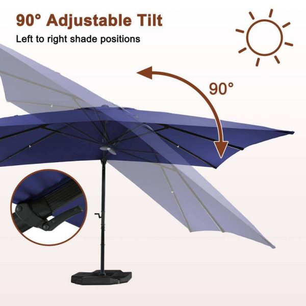 Mondawe High-Quality 10 ft. x 13 ft. Aluminum Rectangular Cantilever Outdoor Patio Umbrella 360-Degree Rotation in Blue w/Base - Image 5