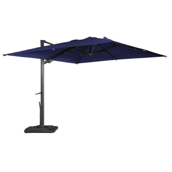 Mondawe High-Quality 10 ft. x 13 ft. Aluminum Rectangular Cantilever Outdoor Patio Umbrella 360-Degree Rotation in Blue w/Base