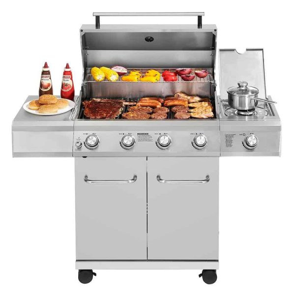 Grills 25392 4-Burner Propane Gas Grill in Stainless Steel with LED Controls and Side Burner - Image 2