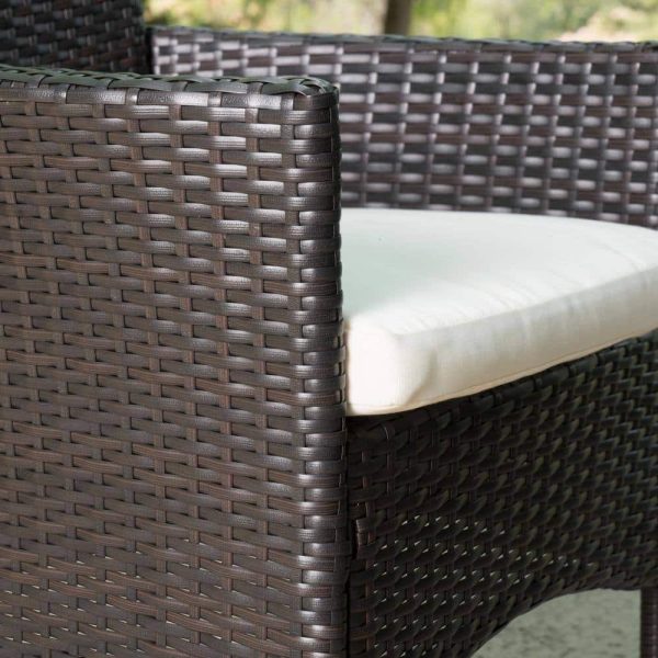 Ava Brown 3-Piece Aluminum and Plastic Square Outdoor Bistro Set with Beige Cushions - Image 4