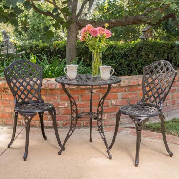 La Sola Black With Bronze 3-Piece Metal Round Outdoor Bistro Set