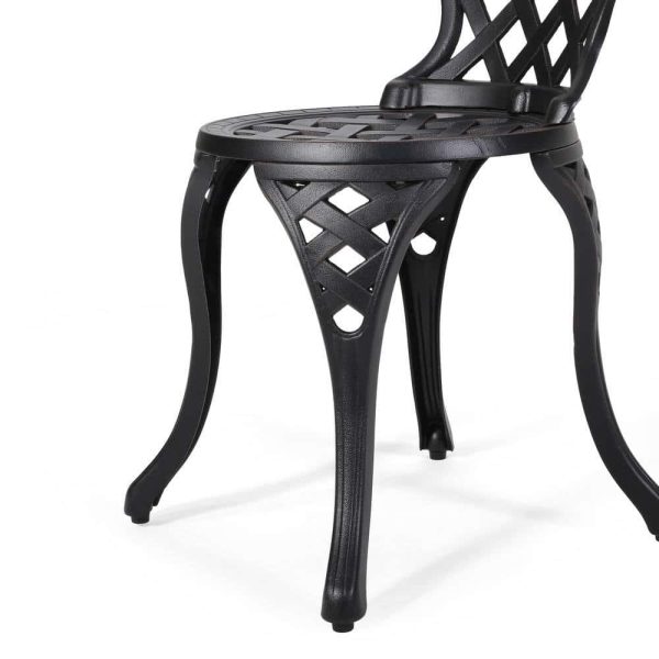 La Sola Black With Bronze 3-Piece Metal Round Outdoor Bistro Set - Image 8