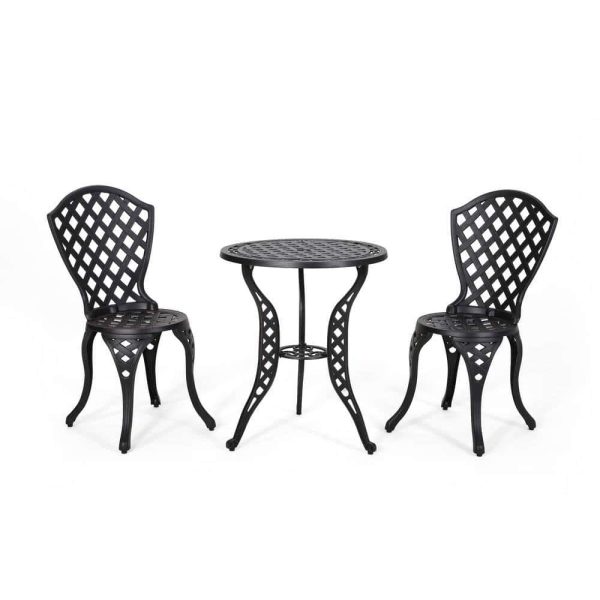 La Sola Black With Bronze 3-Piece Metal Round Outdoor Bistro Set - Image 2