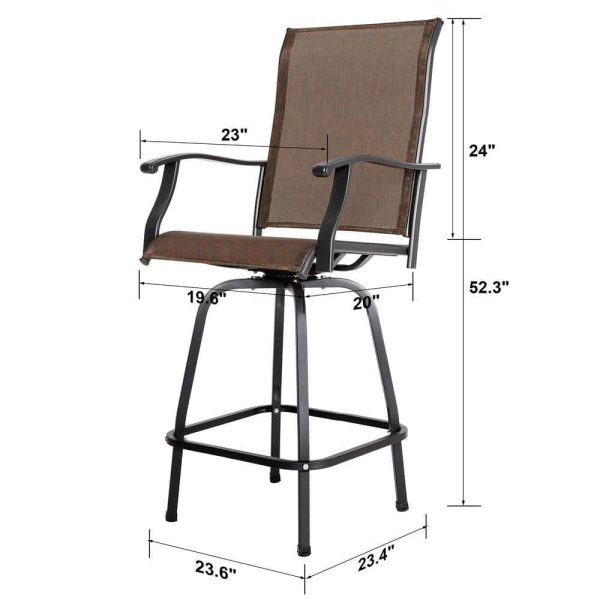 Brown 5-Piece Metal Patio Outdoor Bar Set with High Swivel Bistro Chairs and Square Table - Image 9