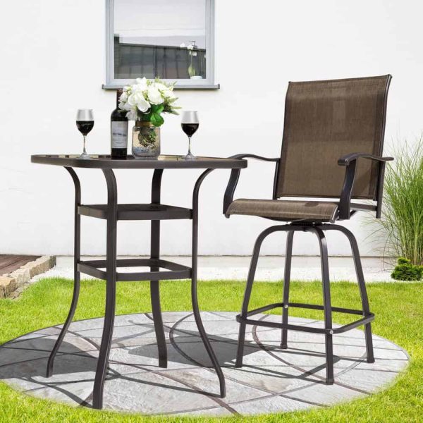Brown 5-Piece Metal Patio Outdoor Bar Set with High Swivel Bistro Chairs and Square Table - Image 8