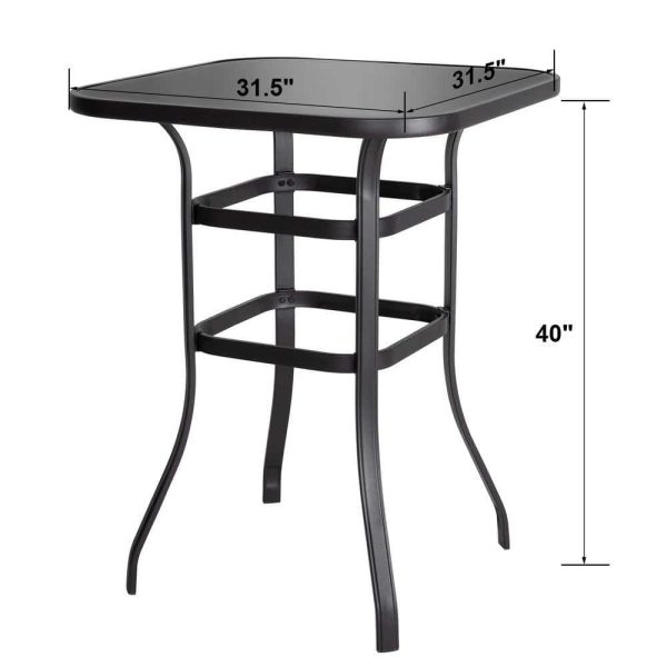 Brown 5-Piece Metal Patio Outdoor Bar Set with High Swivel Bistro Chairs and Square Table - Image 7
