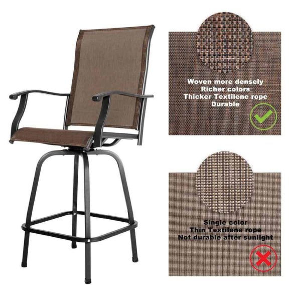 Brown 5-Piece Metal Patio Outdoor Bar Set with High Swivel Bistro Chairs and Square Table - Image 5
