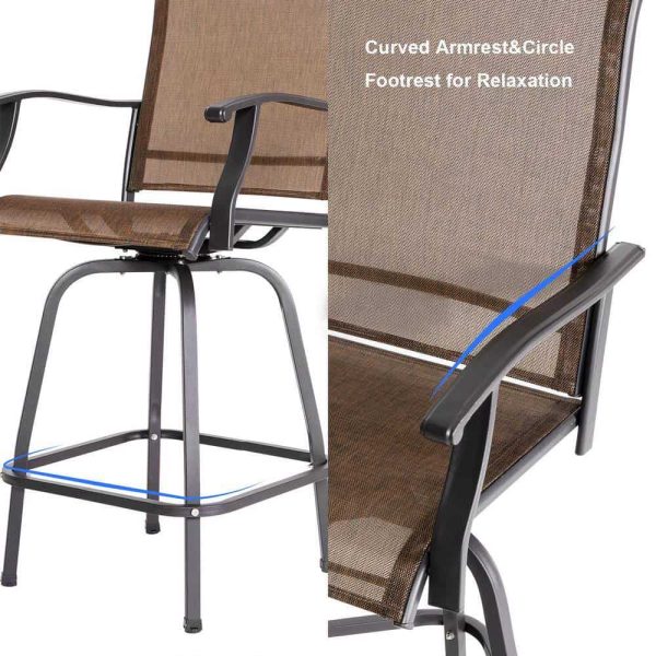 Brown 5-Piece Metal Patio Outdoor Bar Set with High Swivel Bistro Chairs and Square Table - Image 3