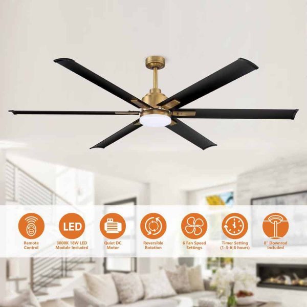 Parrot Uncle 72 in. Modern 6-Blade Integrated LED Brass Gold Ceiling Fan with Light and Remote Control - Image 11
