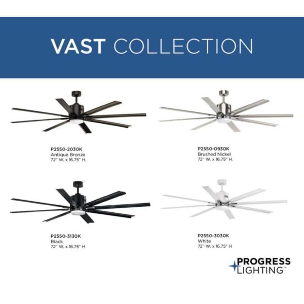 Progress Lighting Vast Collection 72 in. 8-Blade Indoor Antique Bronze Industrial Ceiling Fan with LED Light and Remote - Image 9