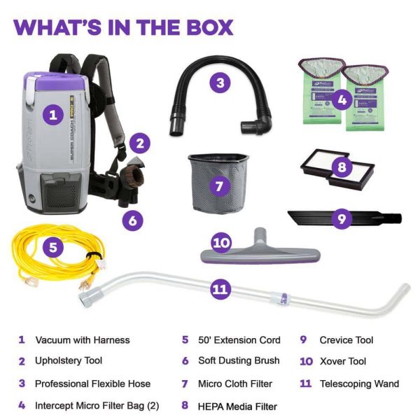 ProTeam 107310 Super Coach Pro 6, 6 Qt. Backpack Vacuum with Xover Multi-Surface and Telescoping Wand Kit - Image 2