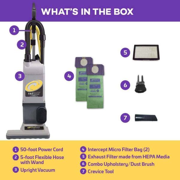 ProTeam 107252 ProForce 1500XP Commercial Upright Vacuum Cleaner with ProLevel Filtration, On-Board Tools for Carpets and Hard Floors - Image 2
