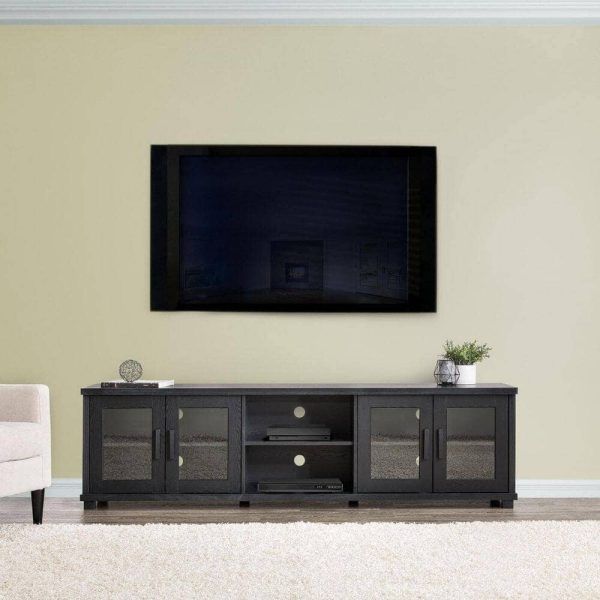 CorLiving  Fremont Black Ravenwood TV Bench with Glass Cabinets for TVs up to 90 in. - Image 13