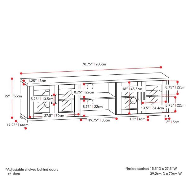 CorLiving  Fremont Black Ravenwood TV Bench with Glass Cabinets for TVs up to 90 in. - Image 10