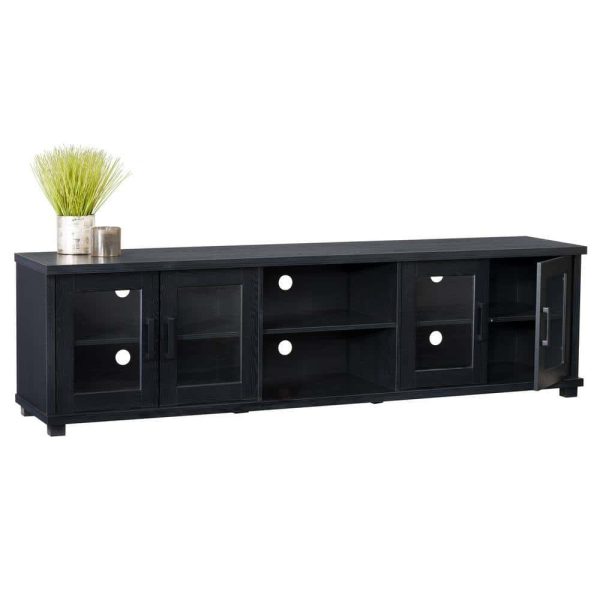 CorLiving  Fremont Black Ravenwood TV Bench with Glass Cabinets for TVs up to 90 in. - Image 8